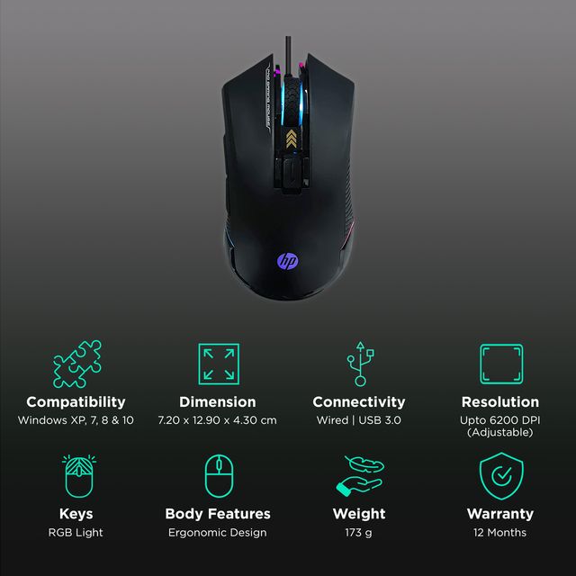 Buy HP G360 Wired Optical Gaming Mouse (6200 DPI Adjustable, Ergonomic